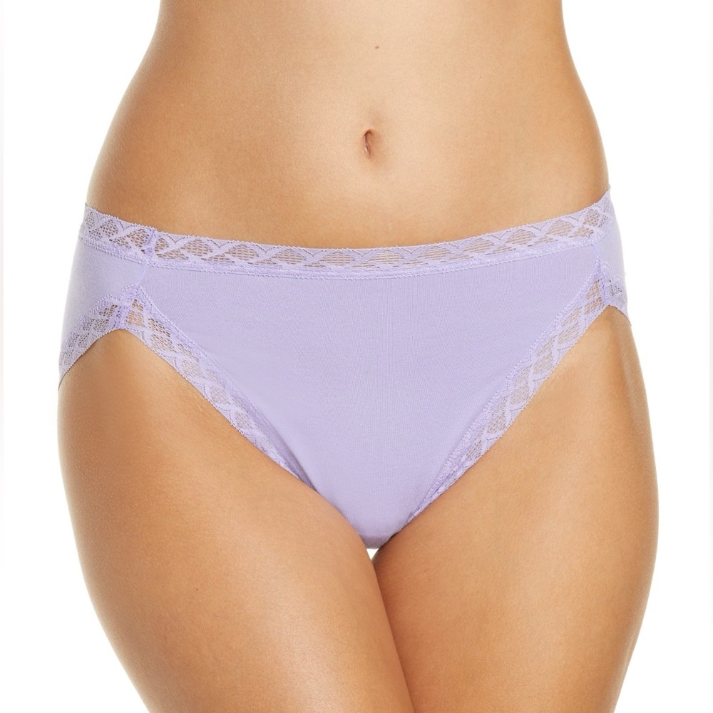 Natori Bliss Pima Cotton Lace Trim French Cut Brief Panties Violet Tip S